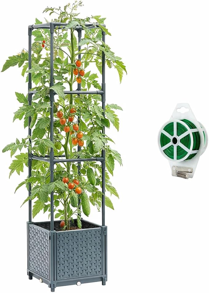 Raised Garden Bed with Tomato Planter Cage, Trellis Planter Boxes by MakeYourGardenBeautiful