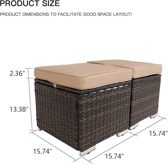 Y Enjoy 2-Pieces Outside Rattan Ottomans，Multipurpose Outdoor Furniture - Image 2
