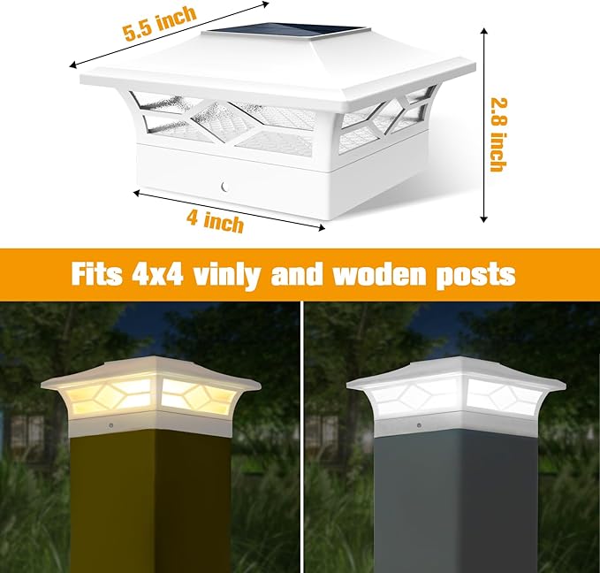 Solar Post Cap Lights Outdoor 8pack, Waterproof Solar Powered Deck Fence Post - Image 5