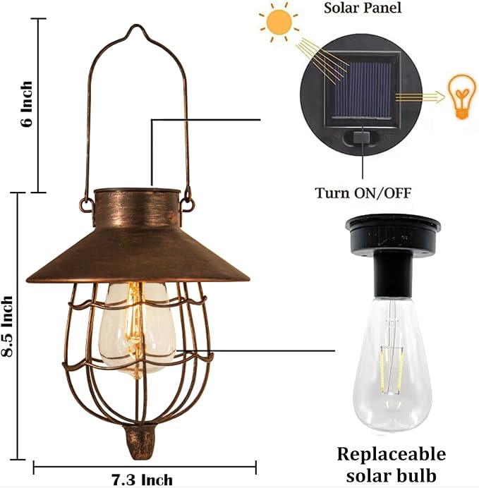 YAKii 2 Pack Solar Lantern Hanging Waterproof Outdoor Metal Solar Lamp - Image 2