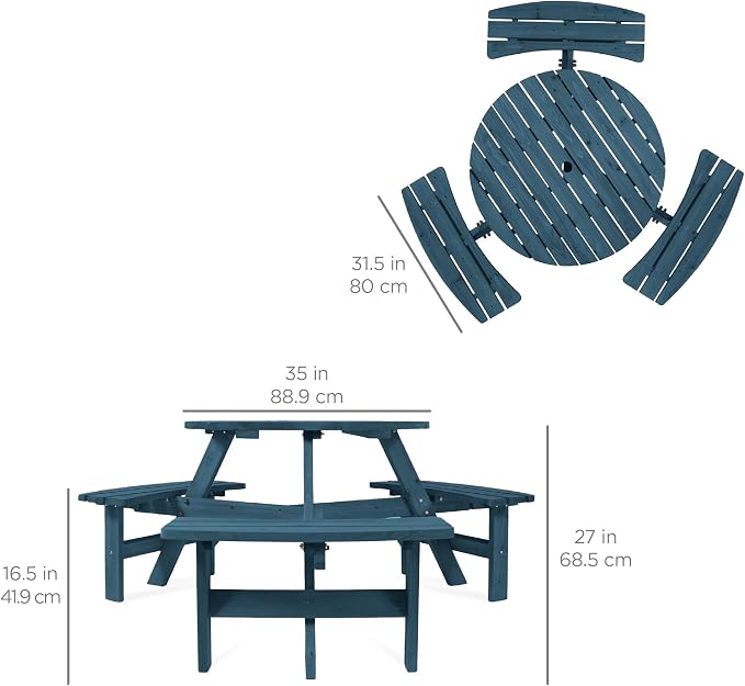 Best Choice Products 6-Person Circular Outdoor Wooden Picnic Table - Image 2