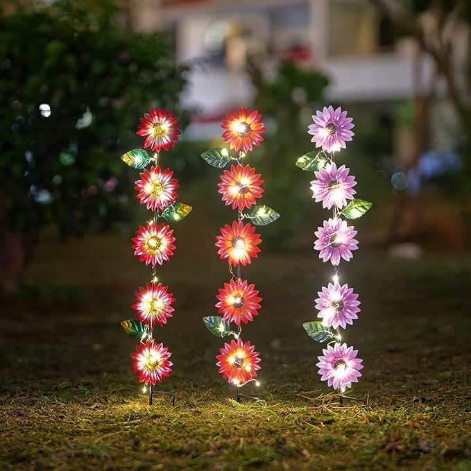 Set of 3 Solar Garden Lights, 22.6'' H Flowers Decorative Garden Stakes - Image 7