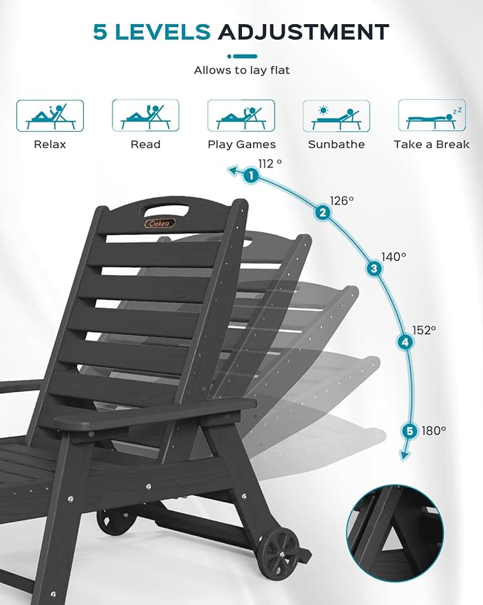 Outdoor Lounge Chair Set of 4, All Weather Patio Chaise Lounge Chair - Image 4