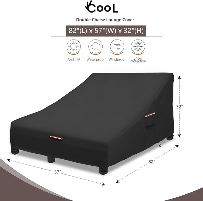 Okcool 100% Waterproof Patio Double Wide Chaise Lounge Chair Cover, 600D Tough - Image 2
