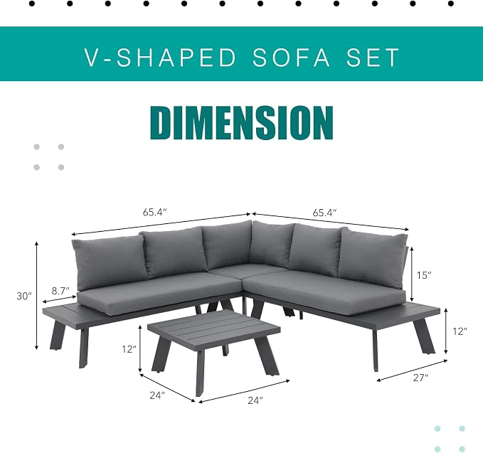 Soleil Jardin 4-Piece Outdoor Patio Furniture Set L-Shaped Aluminum Sectional - Image 7