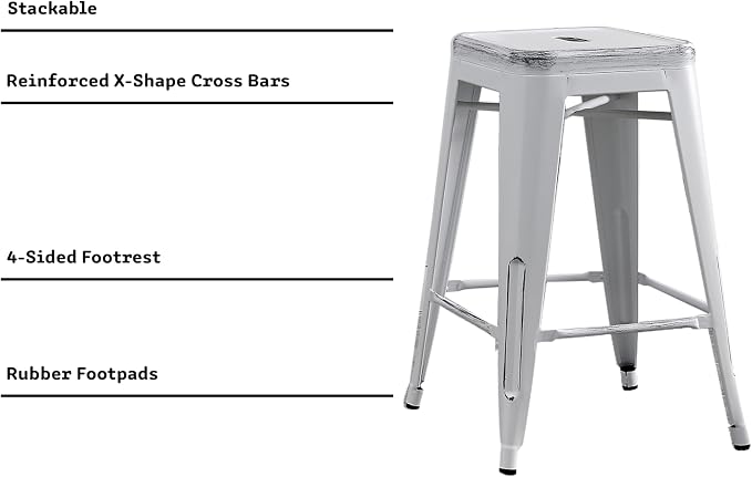 AC Pacific 24” Metal Backless Barstool Set of 2 – Country Rustic Style - Image 5