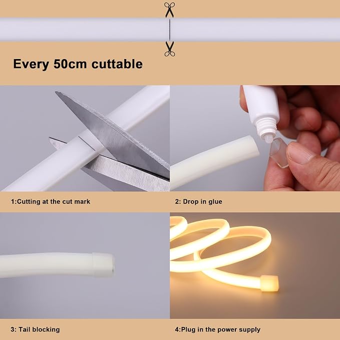AC 110V COB LED Strip Lights Outdoor Waterproof 65.6ft, 3000K Warm White Super - Image 7