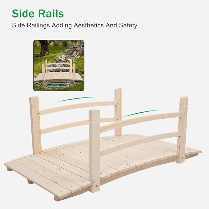 VINGLI 4 ft Garden Bridge, Arch Walkway Wooden Bridge - Image 6