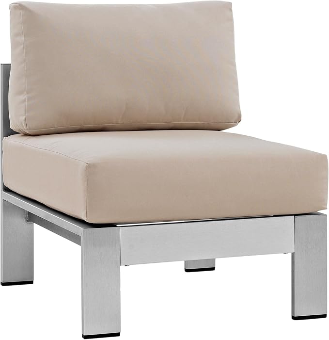 Modway Shore 6-Piece Aluminum Outdoor Patio Sectional Sofa Set in Silver Beige - Image 6