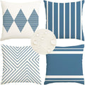 RABUSOFA Outdoor Pillows Waterproof, 18x18 inch Blue and White Boho Set of 4 by RABUSOFA