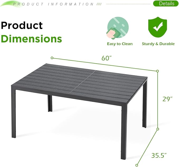 AECOJOY 60" Outdoor Dining Table, Aluminum Patio Table - Image 3