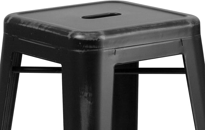 Flash Furniture Kai Commercial Grade 30" High Backless Distressed Black Metal - Image 6