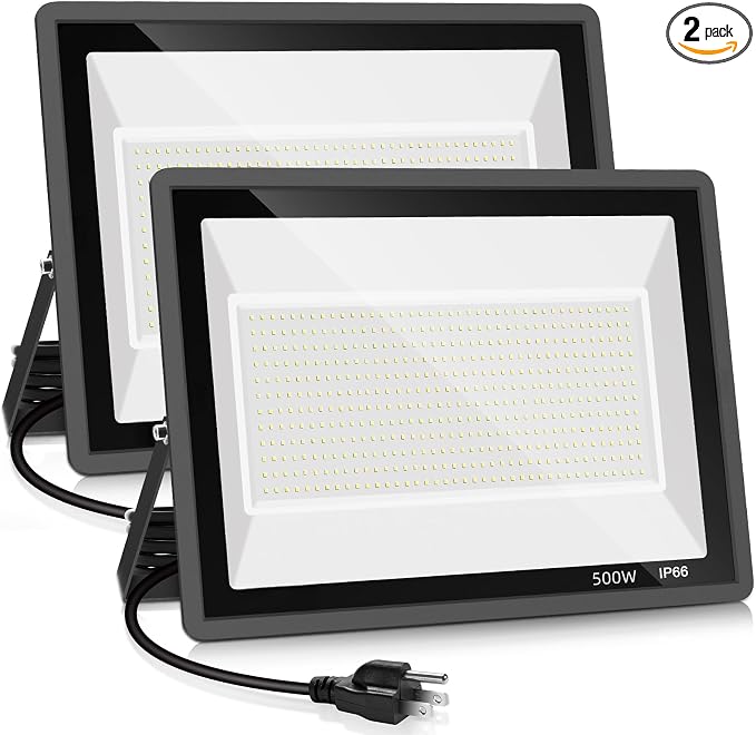 2 Pack 500W LED Flood Light Outdoor, 2750W Equivalent Super Bright FloodLight by YANYCN