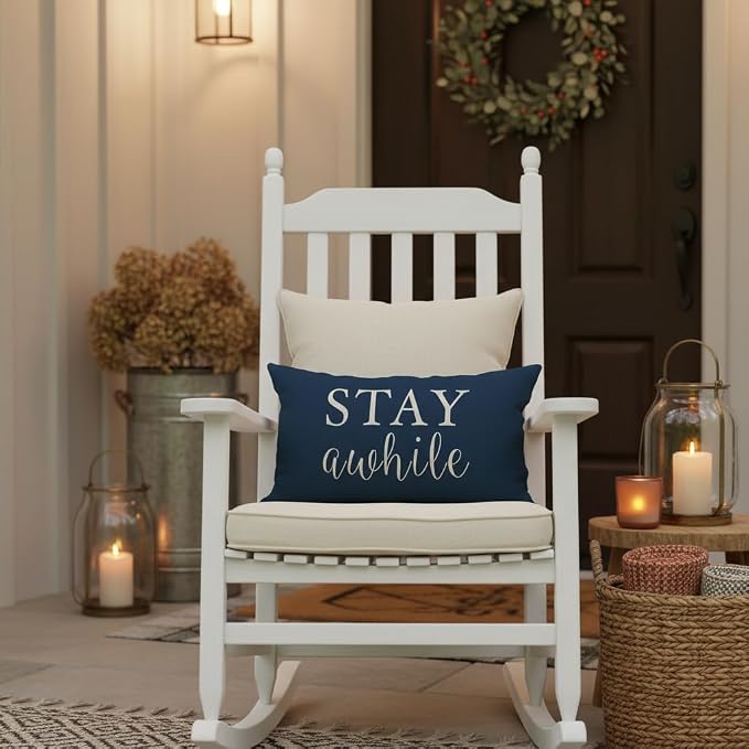 PANDICORN Welcome to Our Porch Stay Awhile Blue Outdoor Farmhouse Lumbar - Image 7