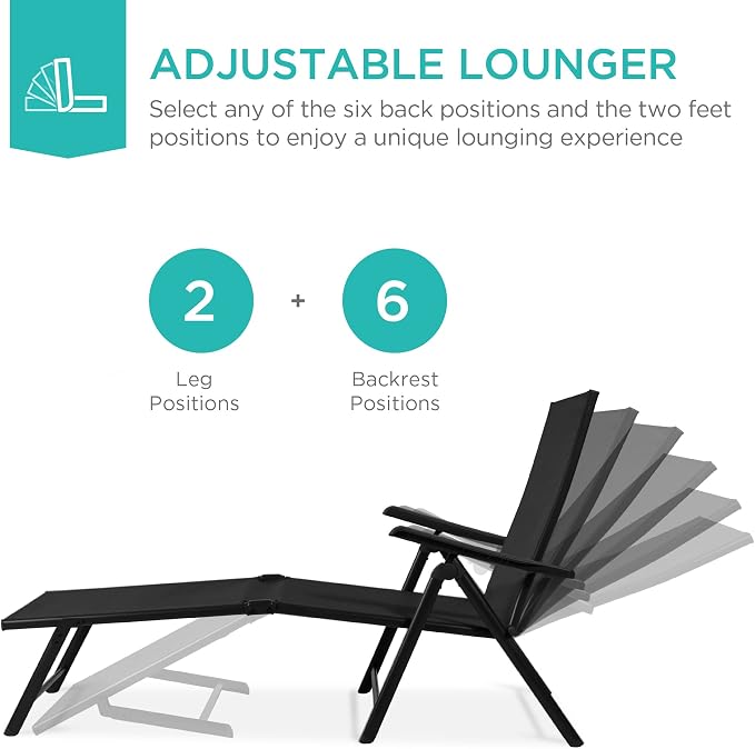 Best Choice Products Set of 2 Outdoor Patio Chaise Lounge Chair Adjustable - Image 3