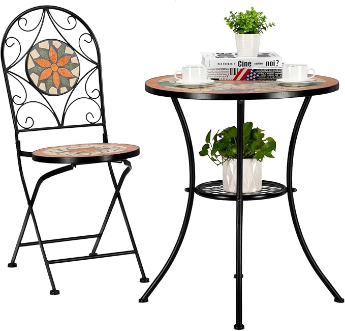 VINGLI Garden Patio Mosaic Table, Outdoor Bistro, 23.6" Round End Table - Image 5