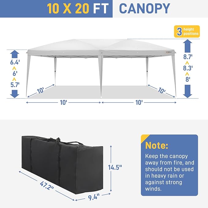 VINGLI 10x20 ft Pop Up Canopy Tent - Image 3
