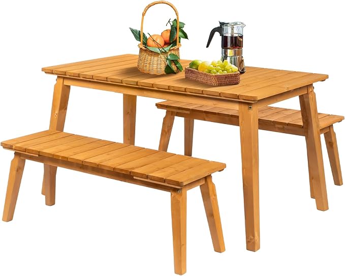 VINGLI Outdoor Dining Set with 2 Benches by VINGLI