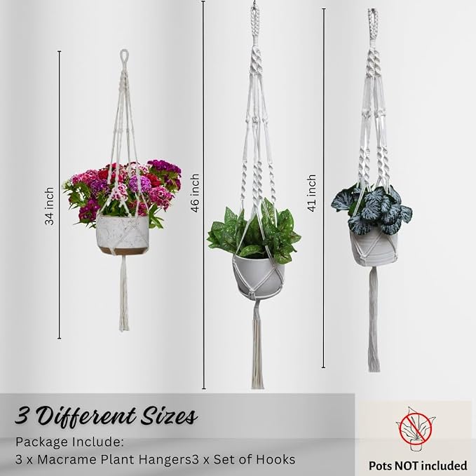 3 Pack Macrame Plant Hanger Indoor Hanging Planter - Image 6
