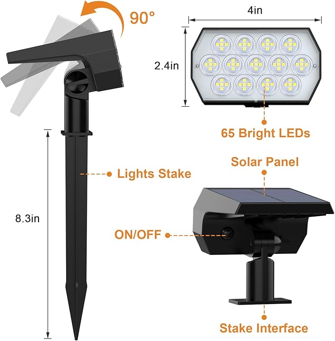WELALO Solar Spot Lights Outdoor, Solar Landscape Spotlights, Solar Powered - Image 6