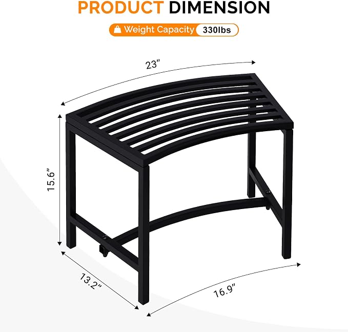 VINGLI Outdoor Metal Curved Bench, Weatherproof Fire Pit Bench Set of 4 - Image 3