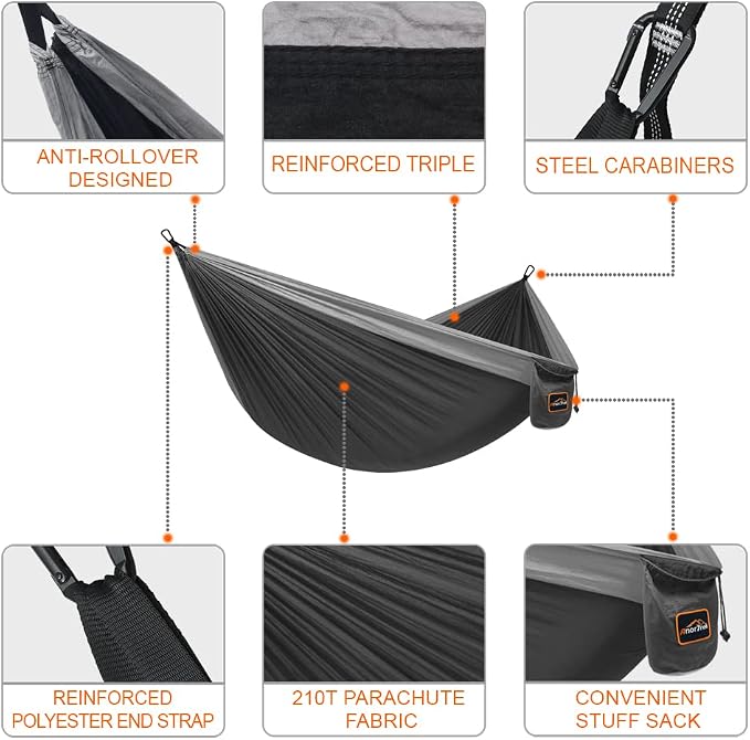 Camping Hammock, Super Lightweight Portable Parachute Hammock - Image 2