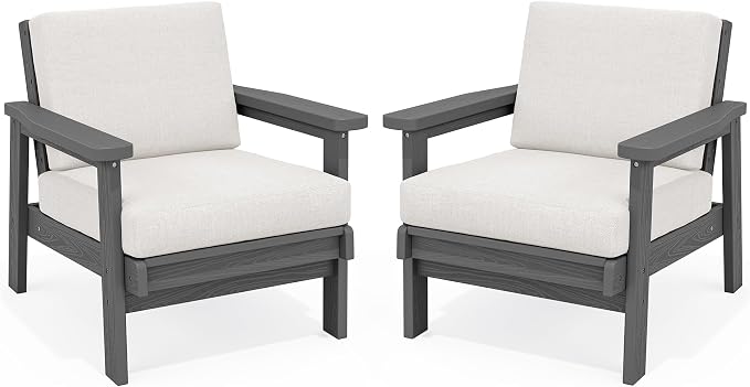 SERWALL HDPE Outdoor Couch Set of 2, All-Weather Wood-Like Patio Furniture Set by SERWALL