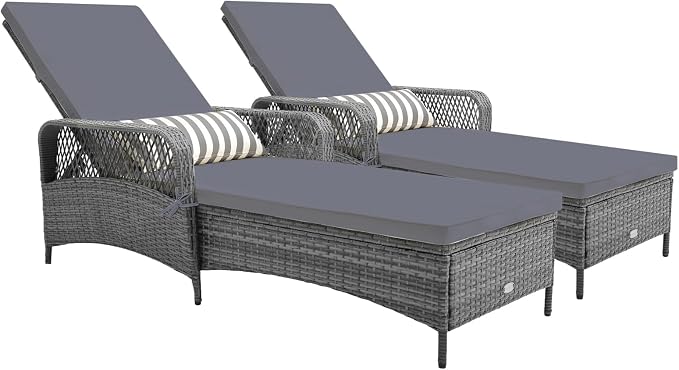 Tangkula Wicker Chaise Lounge Outdoor Set of 2, Patio Rattan Reclining Chaise by TANGKULA