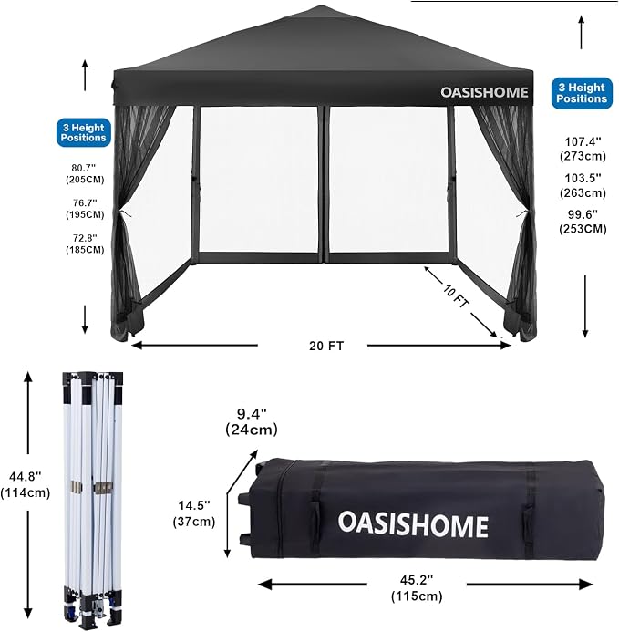 OASISHOME 10'x10' Pop-Up Gazebo Canopy Tent - Image 4