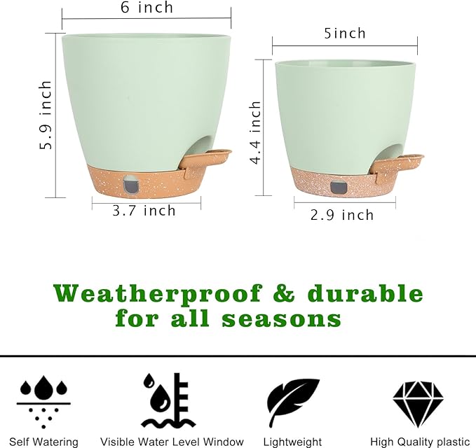Self-Watering Plant Pots for Indoor Plants: 5/6 Inch Plastic Planter - Image 2