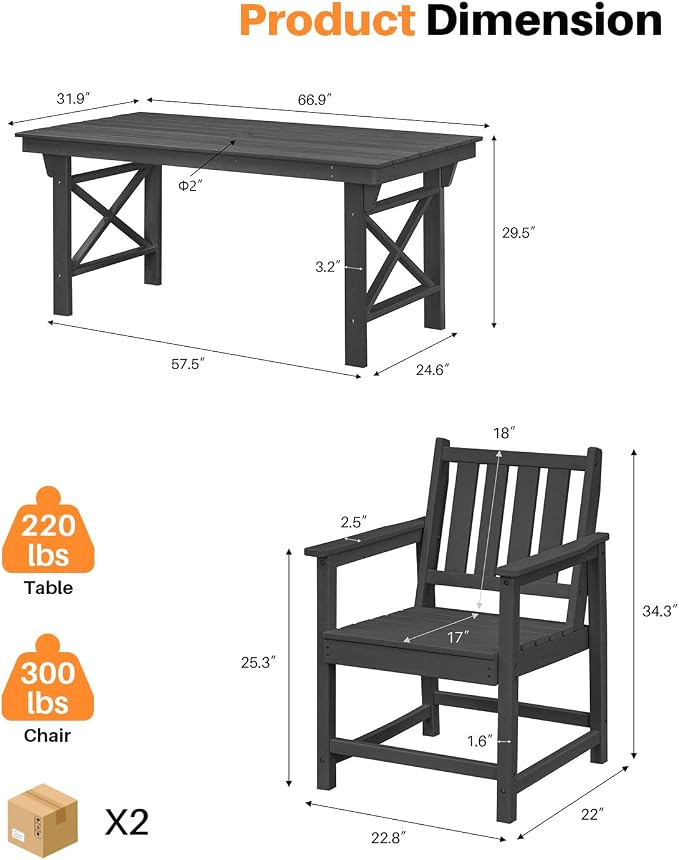5-Piece HDPE Patio Dining Set, Outdoor Table and Chairs - Image 4