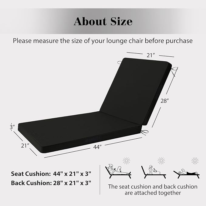 Chaise Lounge Cushions Outdoor, 4 Adjustable Ties Lounge Chair Cushions - Image 5