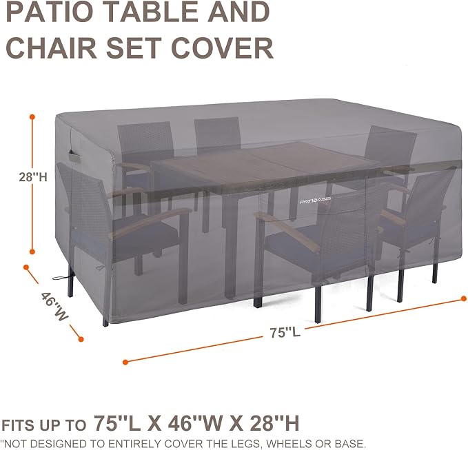 Outdoor Rectangle Table Cover 75 inch Long Grey Rectangular Patio Furniture - Image 3
