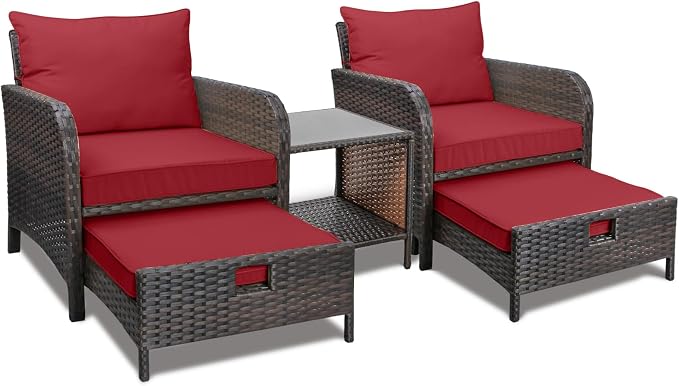 LEVELEVE Balcony Furniture 5 Piece Patio Conversation Set, PE Wicker Rattan by Enjoyyourlife