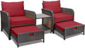 LEVELEVE Balcony Furniture 5 Piece Patio Conversation Set, PE Wicker Rattan by Enjoyyourlife