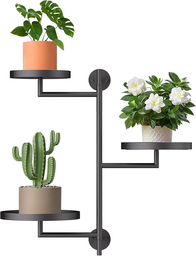 Window Rotating Plant Stand Shelf Indoor Black Metal Floating Shelves 3-Tier by YQSLYSF