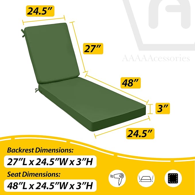 AAAAAcessories Outdoor Chaise Lounge Cushions, Fade-Resistant, Waterproof Patio - Image 5