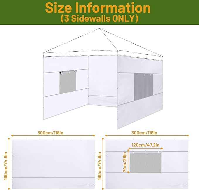 3 Pcs 10x10 Canopy Sidewalls - Image 2