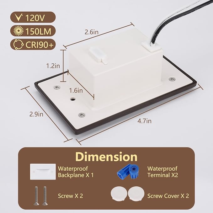 120V Dimmable 3CCT Step Lights, Stair Outdoor, Zinc Alloy/Aluminum Cover - Image 4