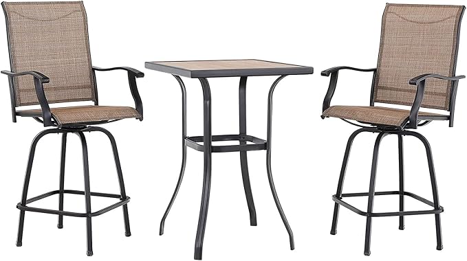 PHI VILLA 3 PCS Patio Swivel Bar Set Outdoor Furniture Bar Height Bistro Set by PHIVILLAThepioneerofcomfortablehouseholdsupplies