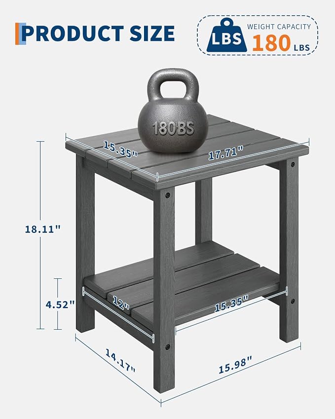 GarveeLife Outdoor Side Table 2-Tier, 18 in HDPE All Weather Resistant Patio - Image 3