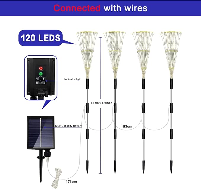 Outdoor Solar Garden Lights, 4 Pack 120 LED Copper Wire Waterproof Garden - Image 6