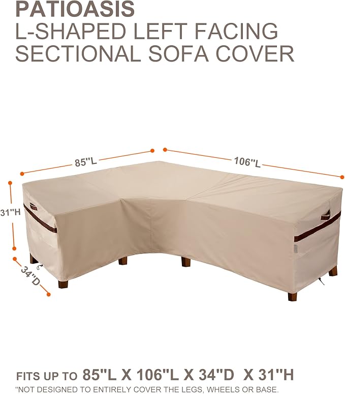 Outdoor L Shaped Sectional Sofa 85''L x 106''L x 34''D x 31''/26''H Cover - Image 2