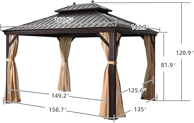 PURPLE LEAF 12' X 14' Outdoor Hardtop Gazebo Permanent Outside Heavy Duty Sun - Image 9