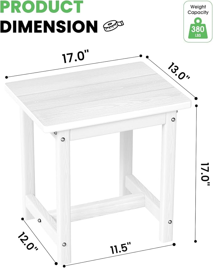 Outdoor Side Table – 17" HDPE Adirondack Side Table, Sturdy Small Outdoor Tables - Image 2