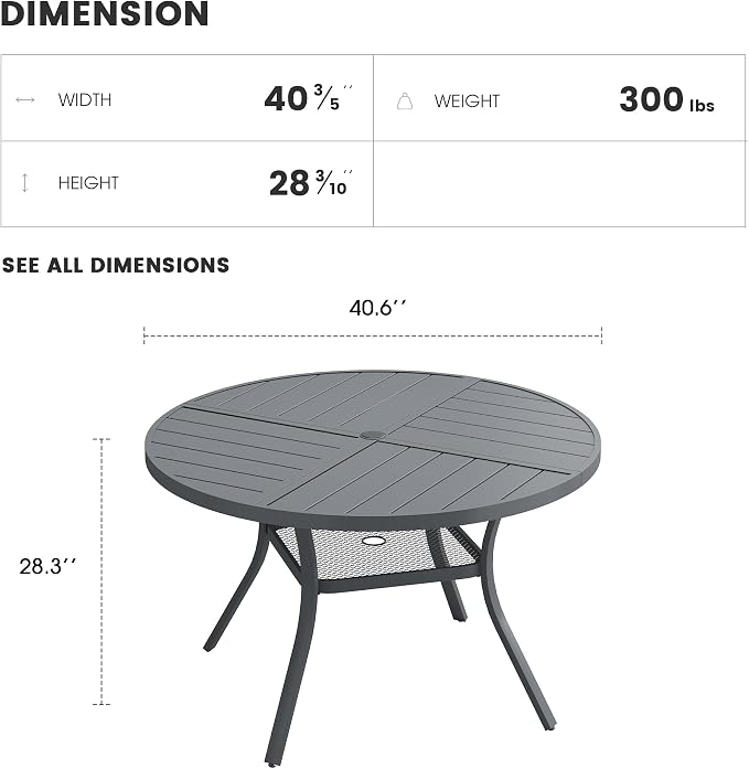 Patio Dining Table for 4, Round Metal Outdoor Table - Image 3