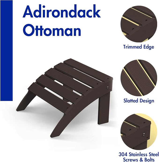 BRIOPAWS Adirondack Ottomans | Folding | Set of 2 | HDPE Plastic | Brownwood - Image 3