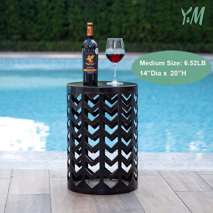 Y&M Set of 3 Black with Bronze End Tables, Nesting Metal Round Coffee Table - Image 6