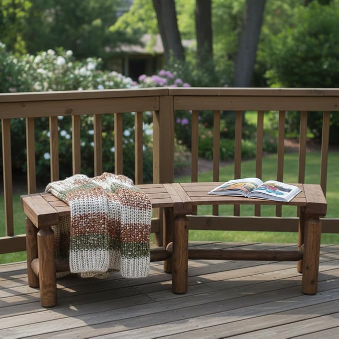 FORTUNO Outdoor Wooden Curved Backless Porch Bench Rustic Style Cedar/Fir Wood - Image 3