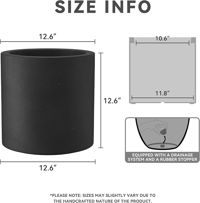 Kante 12.6" Dia Round Concrete Planter, Modern Style Large Cylindrical Plant Pot - Image 6